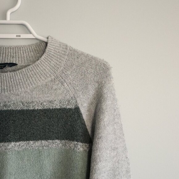 Denver Hayes Women's Sz Lrg Grey Striped Stretch Ribbed Crew Pullover‎ Sweater - Picture 5 of 12